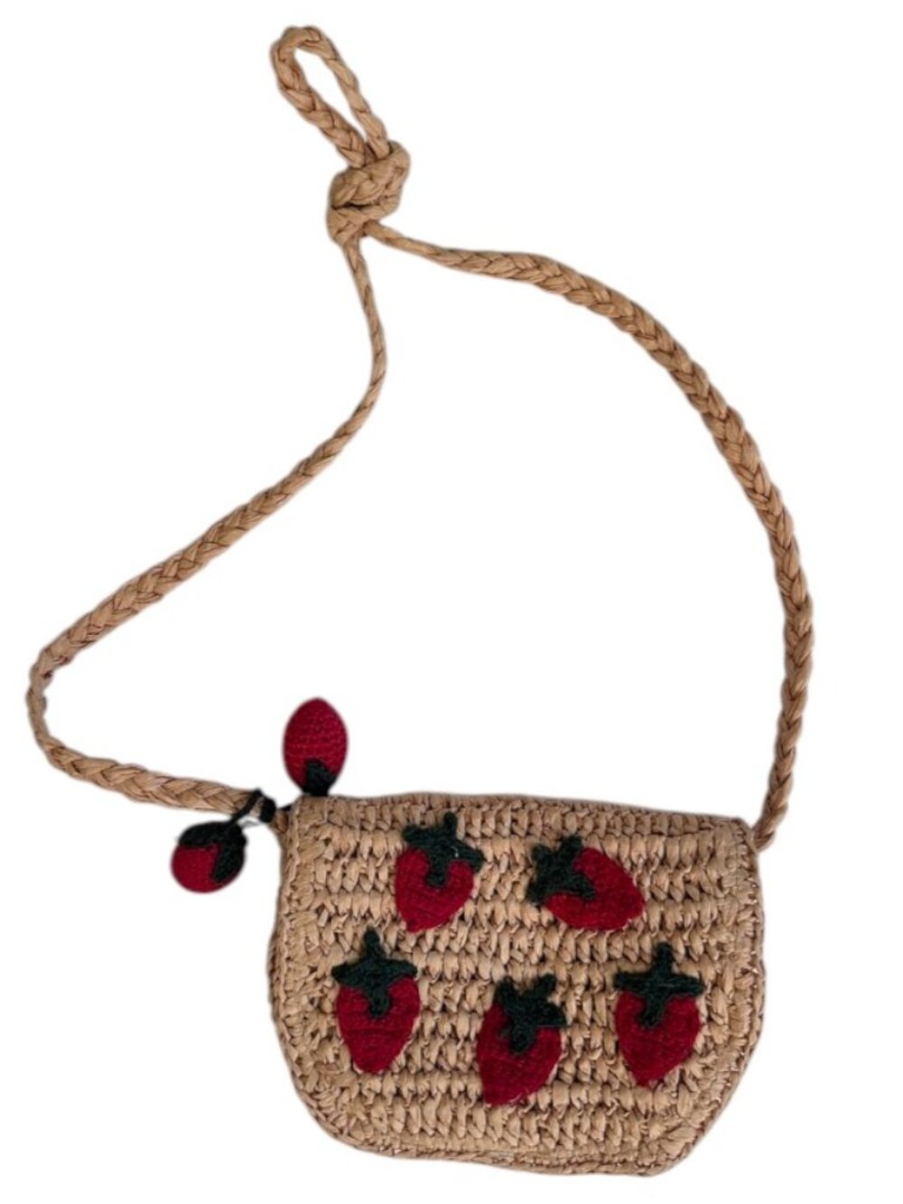 Zara Kids Strawberry Raffia Woven Crossbody Purse One Size